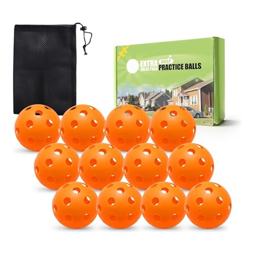 FINGER TEN Golf Practice Balls Plastic Colored Value 12/24/36 Pack Limited Flight Sports Training Ball for Men Women Indoor Outdoor Driving Range Backyard Use (Orange 12 Pack)