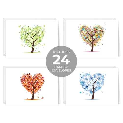 Image of Seasons of Life Note Card Assortment Pack /Set Of 24 Greeting Cards And White Envelopes / 4 7 /8 inch x 3 1 /2 inch Cards Featuring 4 Seasonal Tree Designs