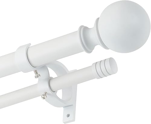 Miniatura 8 de Kemmie Barra de cortina clásica de 1 pulgada con remates redondos y barril, barra de cortina telescópica doble simple, 36-72 pulgadas, níquel mate