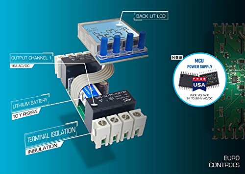 Image of EuroControls Euro EDT-PD1 German Tech - 24 to 265 V AC /DC - LCD Backlit - 50 Programs Daily /Weekly /Pulse /Holiday Modes - Programmable Electronic Timer Switch with Volt Free Output Option