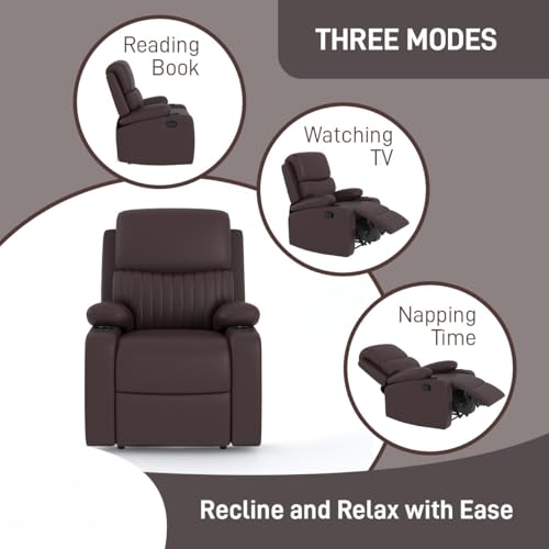 Image of Amazon Brand - Solimo Orleans | Single Seater Sofa Recliner | Manual Recliner (Leatherette Brown)