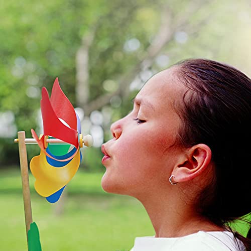 Jucoan 20 Pack Rainbow Pinwheels, 9.8 Inch Plastic Colorful Windmills With Wood Sticks, Pre-Assembled Party Favor Wind Spinners For Garden, Yard Decoration. #TOP5