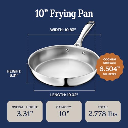 Image of LEGEND COOKWARE 5-Ply Stainless Steel 10-Inch Frying Pan - Induction Compatible, Oven Safe 800F - Non-Toxic, No Coatings - Even Heating, Won't Warp - Built to Last Generations