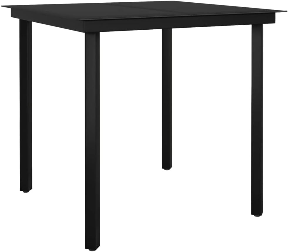 Modern Stylish Patio Coffee Table, Tempered Glass Table with Metal Legs, Garden Backyard Furniture for Lawn Balcony Pool, Patio Dining Table Black 31.5"x31.5"x29.1" Steel and Glass