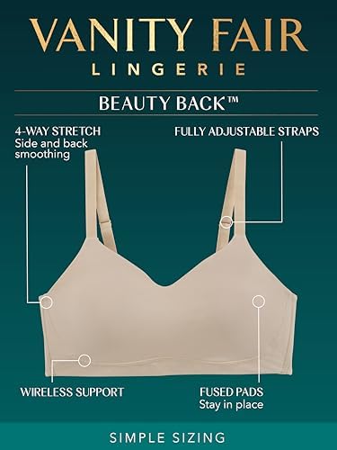 Image of Vanity Fair Women's Beauty Back Smoothing Simple Sizing Wireless Bra, 4-Way Stretch Fabric, Sizes S-3XL
