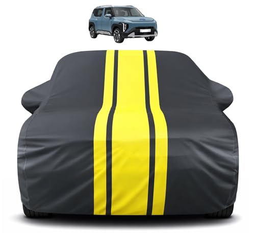 Image of Auto Hub Car Cover Compatible with Kia Syros with Mirror Pocket, Soft Cotton Lining, Syros Car Cover Waterproof - Yellow-Black
