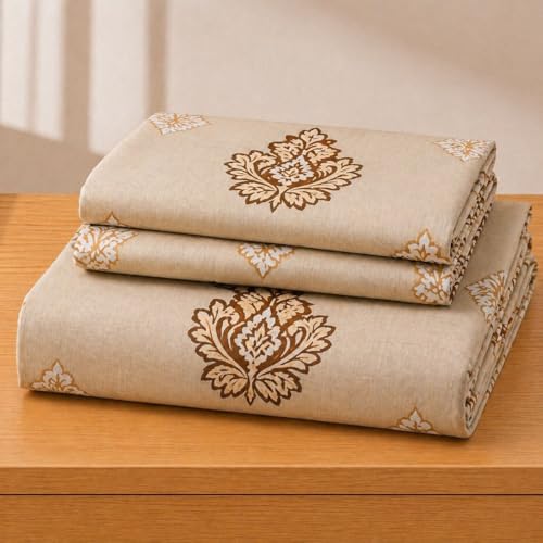Image of Castiqa Elastic Fitted Supersoft Premium Polycotton 200TC King Size Bedsheets with 2 Pillow Covers (Fits Upto Mattress of 8Inches) (Beige, Full 72x78x8Inch)