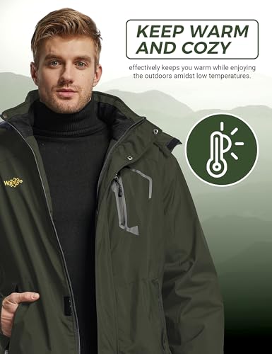 Wantdo Giacca da Sci Montagna Calda Invernale Parka da Neve Imbottita Cappotto da Snowboard in Pile Giubbotto con Cappuccio Impermeabile Uomo