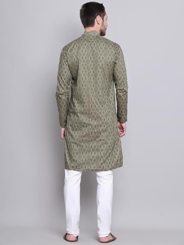 Image of Majestic Man Women's Cotton Regular Fit Casual Ethnic Motifs Printed Mandarin Collar Long Kurta