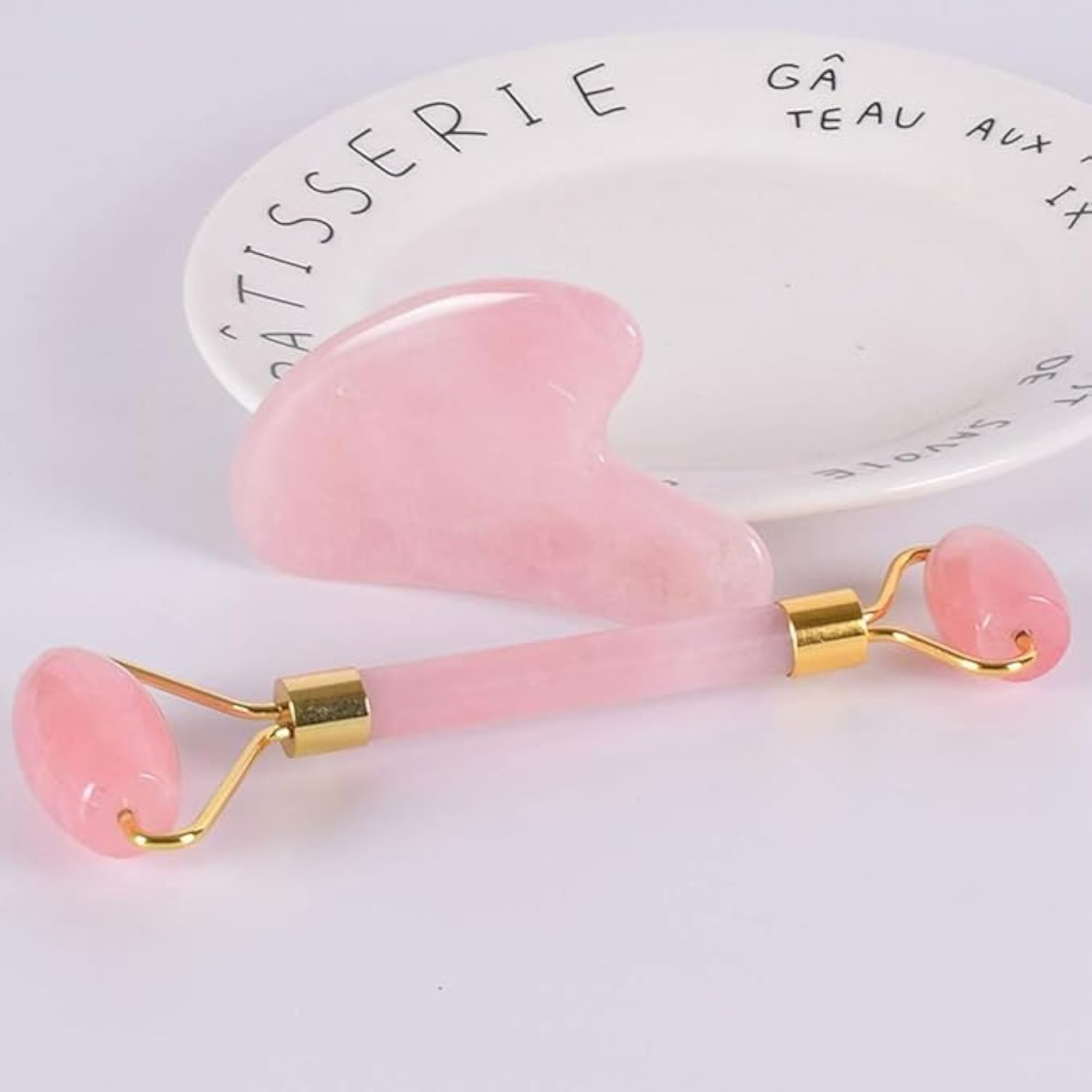 Rose Quartz Facial Roller and Gua Sha Set, 2 Piece Skincare Kit