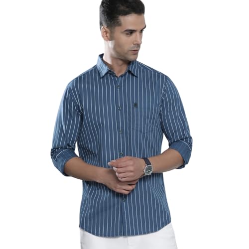 Image of The Indian Garage Co Men Regular Fit Striped Full Sleeves Cutaway Collar Casual Shirt