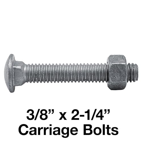 Image of Carriage Bolts 3 /8-16 x 2-1 /4 inch: w /Nuts Galvanized Bulk Carriage Bolt ~ Coarse Thread (2 1 /4 inches Long) (25 Pieces) - Chain Link Fence Carriage Bolt w /Nuts