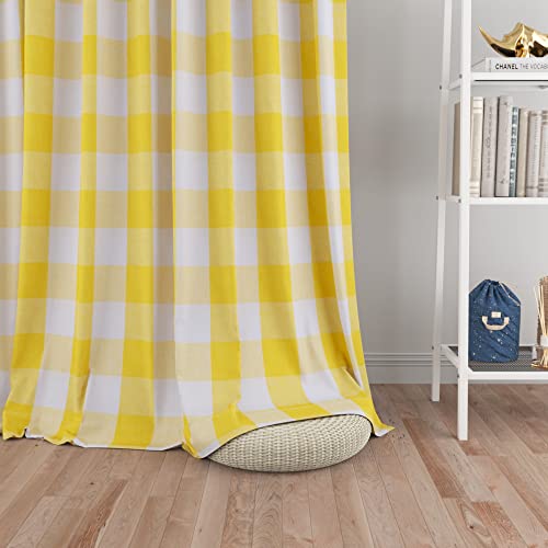 Buffalo Check Window Curtains 80 Inches Long Living Room Cotton Curtain Panels Bedroom Plaid Gingham Farmhouse Decor Drapes Curtains Rod Pocket Kitchen Bathroom Basement 2 Panels Yellow White 52"X80" #TOP6