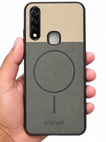 Image of Bintage Dual-Leather Mac Safe Design Phone Case| Soft Touch Finish | Full Camera Protectection Back Cover Compatible for Vivo 1904 /Vivo Y12 /Y15 /Y17 - White & Matelic Grey