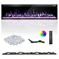 Kucreiheat 72 Inch Electric Fireplace-Ultra Narrow Fireplace Recessed/Wall Mounted, Log, Driftwood & Crystal Option, Wall Fireplace Electric w/Remote Control, Thermostat, Timer, 750w/1500w