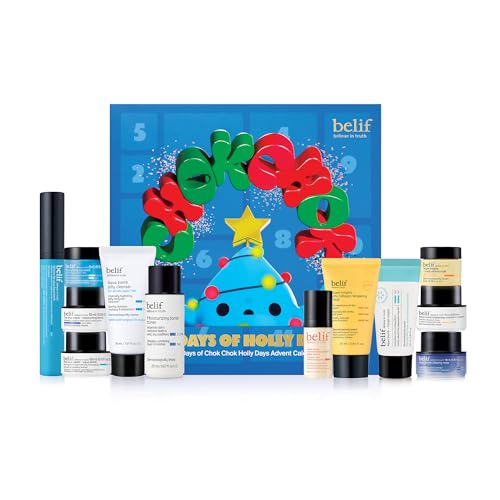 belif Chok Chok Holly Day Skincare Gift Set Advent Calendar 2025 – 12 Days of Glass Skin K-Beauty Skincare, Aqua Bomb Daily Moisturizer, Cooling Eye Gel, Vitamin C Cream, Anti aging, Korean Skincare, Stocking Stuffers