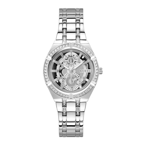 Guess Damen Armbanduhr Allara mit silberfarbenem Edelstahlarmband, 3 Bar, Gehäusedurchmesser: 36 mm, GW0604L1