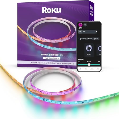 Image of Roku Smart LED Light Strip+, 32.8ft - Color Options with Adjustable Brightness & Temperature - Peel & Stick WiFi Smart Strip Lights Works Voice, Alexa & Google Assistant - Smart Home Product