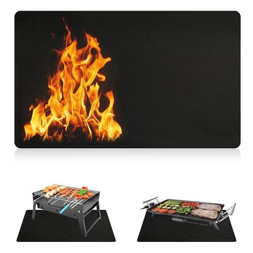 Alfombra Ignifuga para Chimenea, 165x122cm Alfombra Barbacoa Exterior, Base ignífuga Resistente al Calor hasta 2000℉, Protector Suelo Chimenea de Estufa de Leña