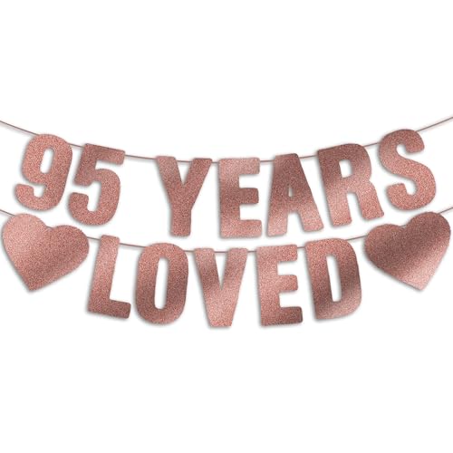 Image of Pre-Strung 95th Birthday Banner - Rose Gold Glitter, Happy 95th Birthday Party Decorations for Women, Funny Ninety-five Anniversary Decor Bday Sign Gifts
