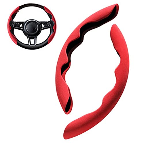 Merisny Car Steering Wheel Cover Anti-Slip Car Wheel Cover, 2 Pcs Soft Suede Universal Car Steering Wheel Cover Car Wheel Protection Cover, Red