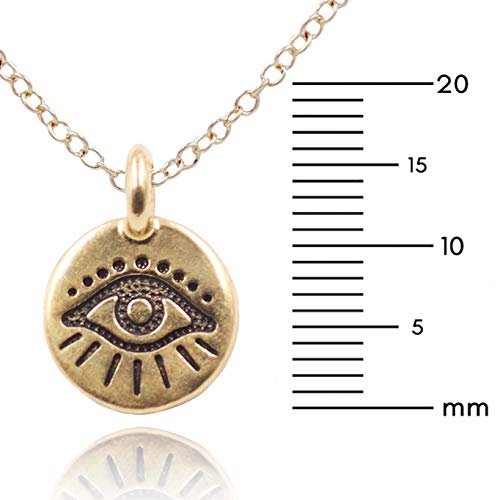 MaeMae Evil Eye 14k Gold Filled Spiritual Necklace, Evil Eye Pendant, 10mm Gold Plated Charm, 16+2" Extension - Image 5