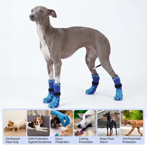 Image of ROZKITCH 2 Pairs Small Dog Socks, Soft Paw Protectors Dog Stop Licking Paws Anti Slip Socks Bandages for Paws Winter Warm Paw Covers to Stop Licking Pomeranian, Miniature Dachshund, Maltese Blue S