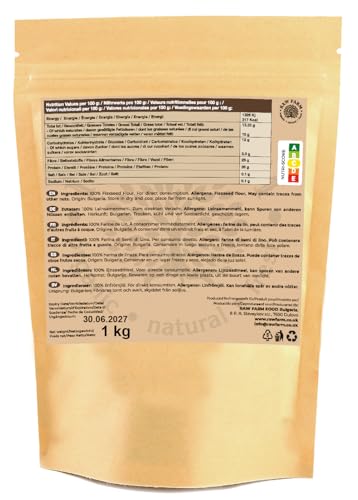 Raw Farm - Leinsamenmehl 1 kg - 100% reines, glutenfreies, ketofreundliches, proteinreiches, kohlenhydratarmes, nussfreies Mehl zum Backen, Kochen und für Smoothies