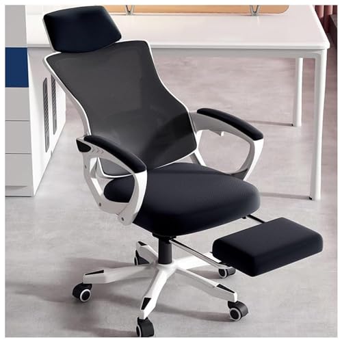 HJXBD888 Ergonomiczne krzesło z podnóżkiem, zagłówkiem i oparciem 90-135, regulowane, obrotowe, ergonomiczne krzesło 360, oddychająca siatka, do domu, nauki, pracy, białe + czarne