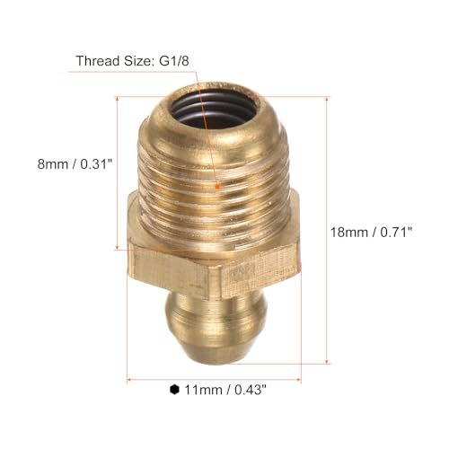 Image of HARFINGTON 15pcs Brass Straight Grease Fitting G1 /8 SAE Thread Hydraulic Grease Nipple Accessories for Car