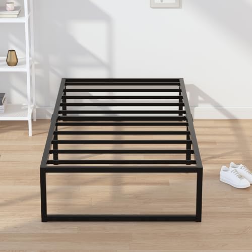 EMODA 14 Inch Narrow Twin Bed Frame 30x75 Heavy Duty Metal Platform No Box Spring Needed Easy Assembly Noise Free Black