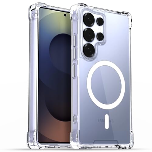 Image of Amazon Basics Back Cover for Samsung Galaxy S25 Ultra 5G Mag-Safe Shockproof PC + TPU Protective Case Magnetic Support Bumper Case (Transparent Mag-Safe)