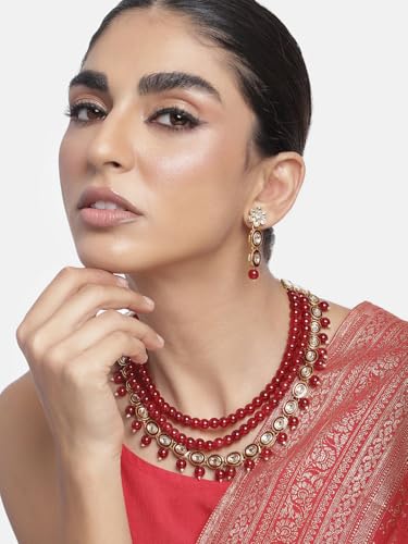 Juego de joyas con perlas Kundan para bodas y galas elegantes 6