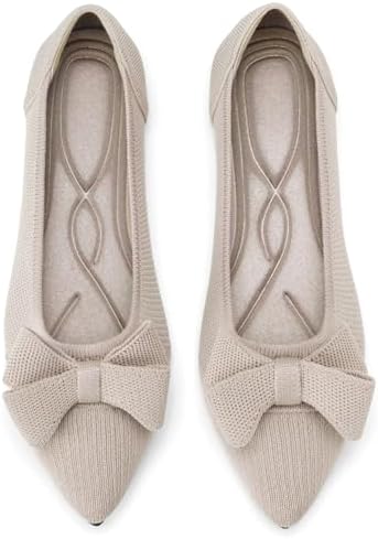 Women's Flats Shoes Comfortable Slip On Shoes Classic Dressy Pointed Toe Bow Knit Ballet Flat