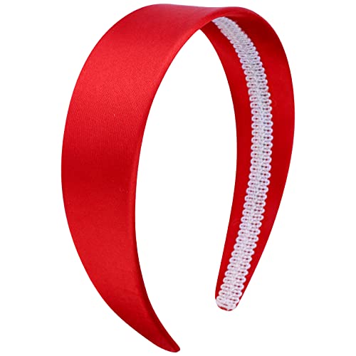 Wecoe Red Silk Satin 1.6 Inch Wide Non-Slip Headband - Solid Fashion Hair Accessory for Women, Girls, DIY Holidays (Diademas Para Mujer Gifts)