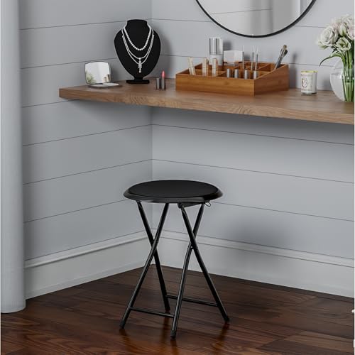 Image of Lavish Home Backless Folding Stool with 225lb Capacity for Kitchen or Rec Room - Portable Indoor Counter Bar Stools (18-Inch, Black)