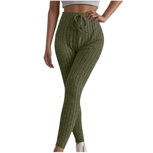 HGps8w Ribbed Lounge Pants for Women Casual Elastic High Waisted Drawstring Leggings Comfy Skinny Sweatpants