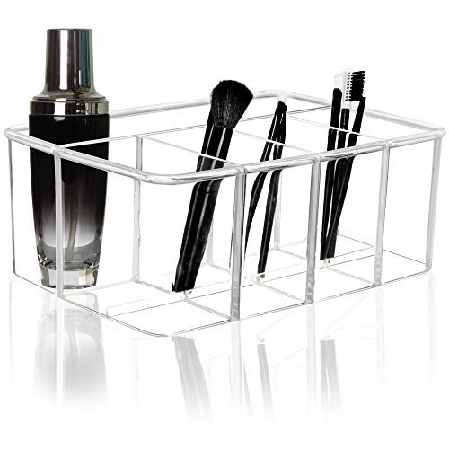 Youngever Large 5-Compartments Clear Plastic Organizer, Toiletry Tray, Vanity Makeup Organizer