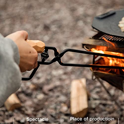 kemengsuer Pinça para lareira de 47 cm, pegador de madeira com cabo de faia, pinças de fogo de ferro