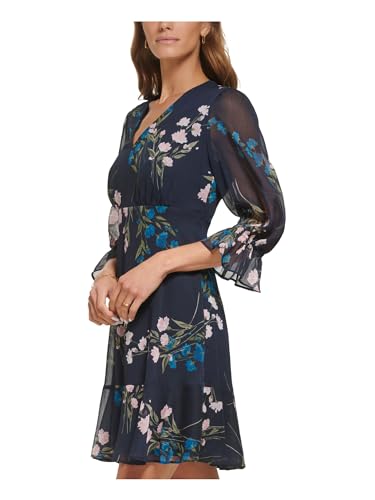 Image of DKNY Women's V-Neck Balloon Sleeve with Ruffle Hem