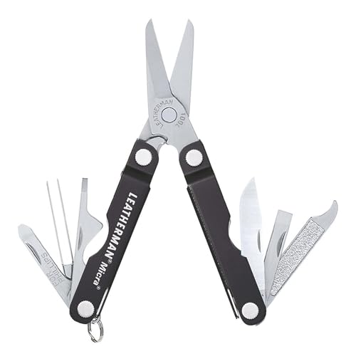 Leatherman Micra - Outil multifonction en acier inoxydable avec ciseaux à ressort et 9 autres outils pour la vie quotidienne - Idéal comme porte-clé - en Noir