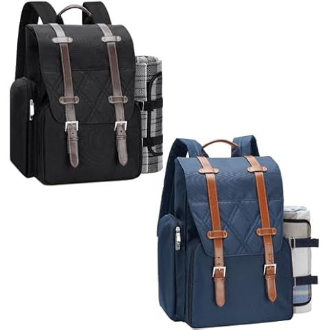 Picnic Backpack for 4 Person with Large Insulated Cooler Bag, Picnic Basket Set with Wine Pouch, Waterproof Picnic Blanket & Cutlery Set. Perfect for, Camping, Party Cover