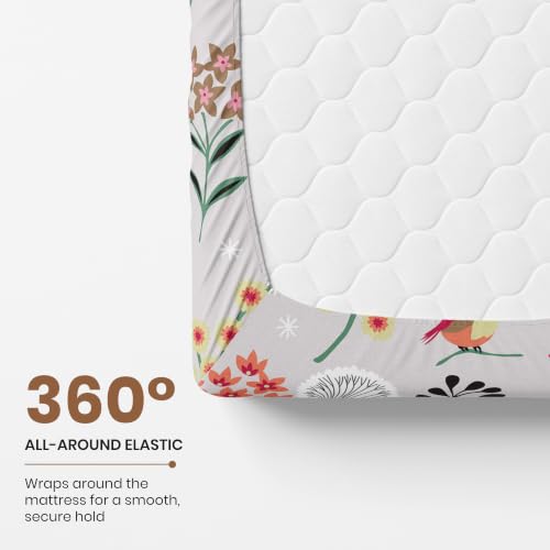 Image of LORETO - A QUALITY LINEN BRAND 144 TC 100% Pure Cotton Single Fitted Bedsheet with 1 Pillow Cover for 72 x 36 Inch Mattress, All-Around Elastic, 8 Inch Deep Pocket, Lavender Grey Spring Harmony