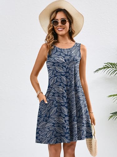 Image of KORSIS Summer Dress for Women Casual T Shirt Tank Dresses Sleeveless Swing Flowy Ladies Beach Vacation Sundress with Pocket