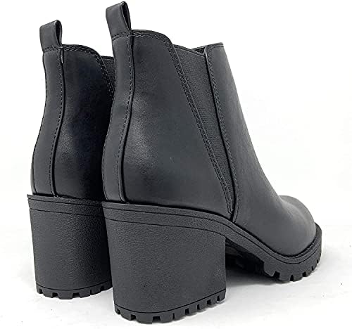 Soda ORIGAMI ~ WOMEN LUG SOLE MID HEEL FASHION ANKLE BOOTIE W/DOUBLE ELASTIC GORE (6, Black, numeric_6) | Image 2