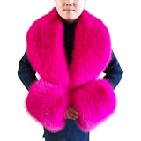 Eosxrp Faux Fur Collar Cuffs Set Warm Fake Fur Scarf Winter Women Fluffy Large Shawl Furry Scarves (Rose red-set), 02