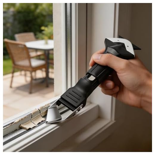 3 in 1 Silicone Caulking Tool with Stainless Steel Head, Black Sealant Remover and Finishing Scraper for Bathroom, Kitchen, Window and Tile