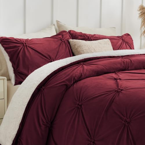 Image of BEDELITE Fluffy Sherpa Twin Comforter Set,Pintuck-Burgundy