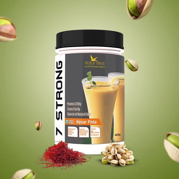 7 Strong Whey Protein 400g kesar Pista | 100% Protein Powder | 37.05g Protein | 0g Trans Fat | Natural Fibre Source| Whey Protein