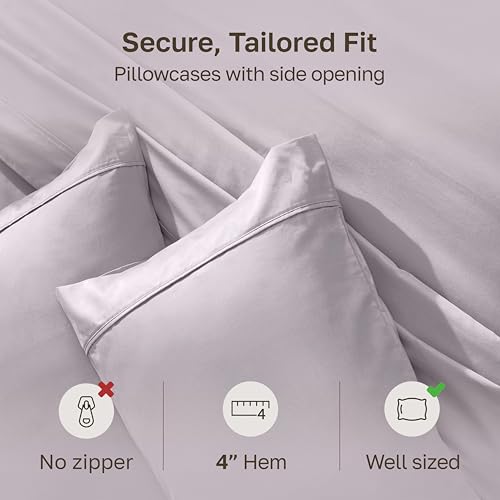 Image of California Design Den Standard Queen Size Pillowcase Set - 400 Thread Count, 100% Cotton Sateen, Set of 2 Pillow Covers, Soft and Breathable - Dusky Lavender Grey